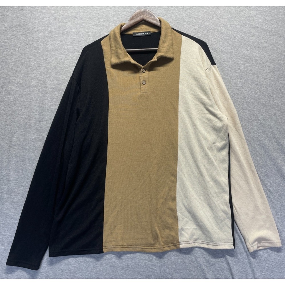 Incerun Rugby Shirt Men Large Multicolor Colorblock 3 Button Placket Golf Tennis